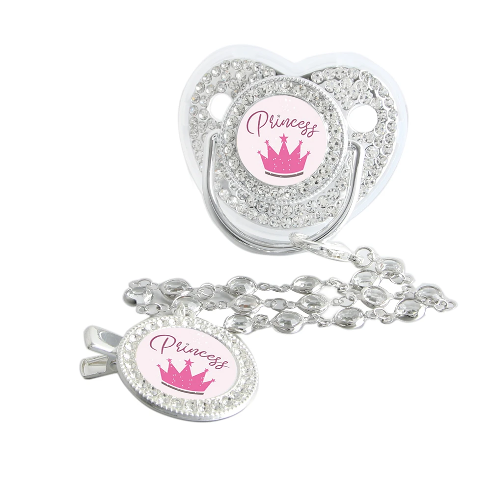 Bling Bling Prinzessin Schnuller mit Edelstein Luxus Entwöhnung Schnuller Baby Nippel mit Kette Clip Neugeborenen Prinz Baby Schnuller Schnuller