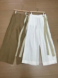 Pantaloni da gamba da donna primavera L * P in lino a vita alta dritti larghi e leggeri pantaloni lunghi femminili con cintura intrecciata trim