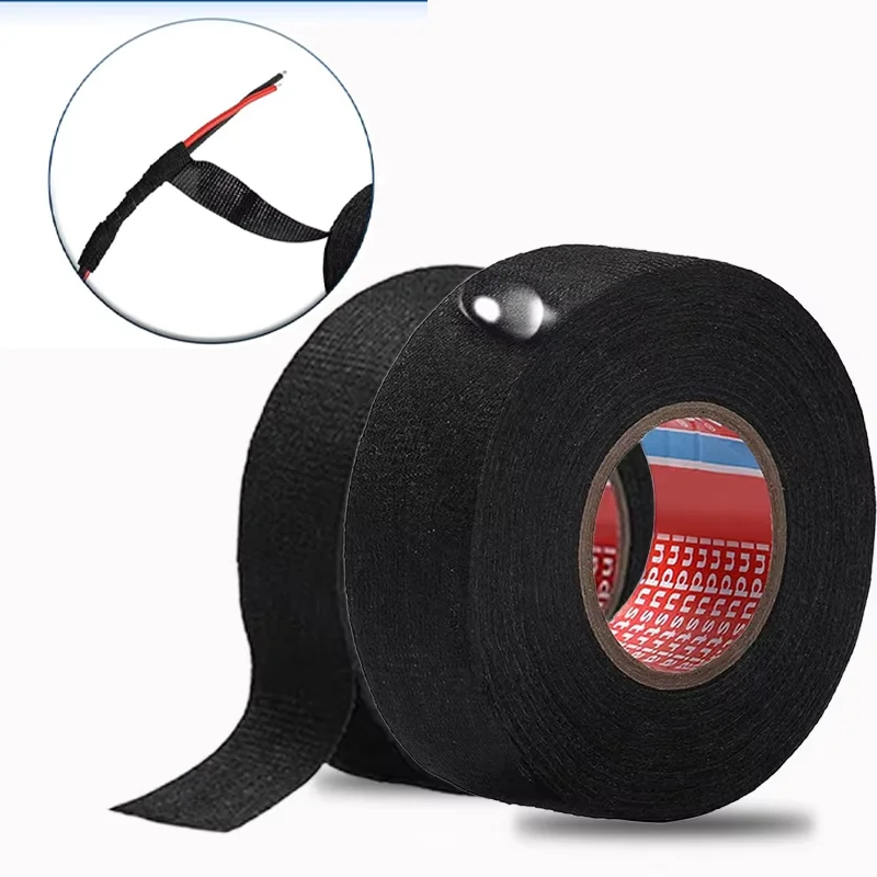 Wire Harness Automotive Cloth Tape Heat Resistant Waterproof Insulating Tape for Electrical Cables Black Adhesive Fabric Tape