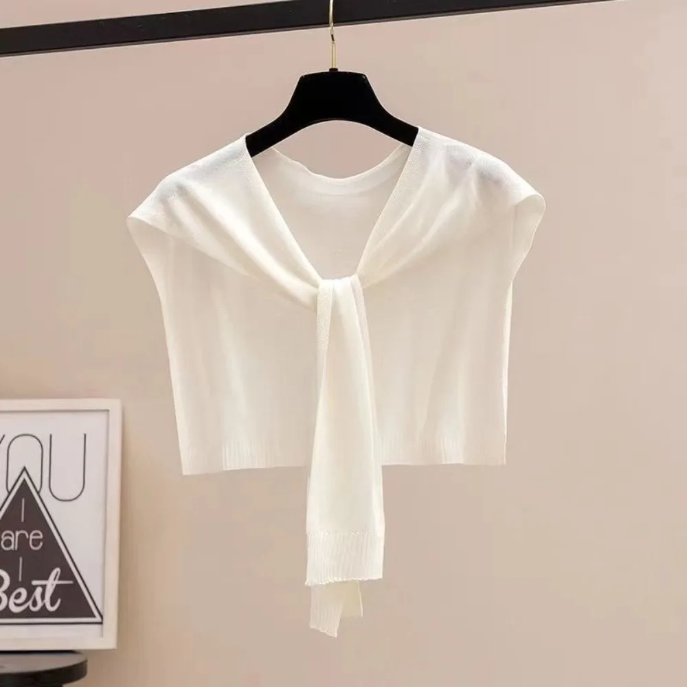 Korean Style Thin Knitted Shawl Knot Design Lightweight Fake Collar Neck Guard Air Conditioning Scarf Women Girls