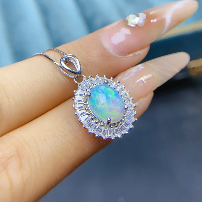 Natural Opal pendant 925 silver inlaid with certificate, 3-carat Opal pendant as a gift for girls