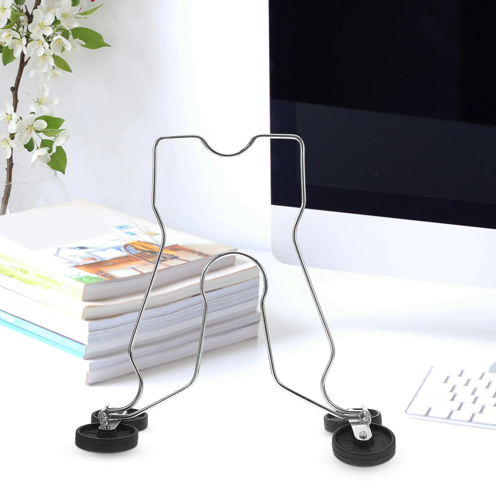 Foldable Suspended Bookstand Spring Bookstop Movable Rolling Book Holder for Library School Reading Room Desk Organizer Magazine