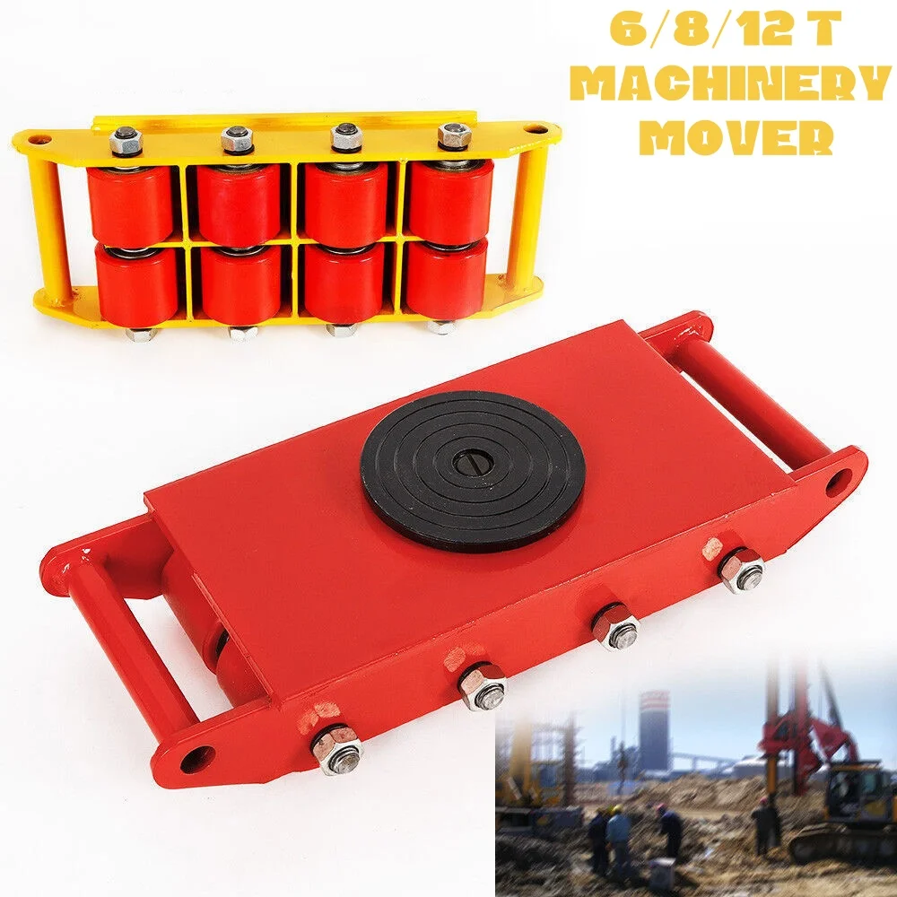 Industrial Machinery Mover 13200lb Heavy Duty Machine 4 Rollers Dolly Skate 6/8/12 Ton