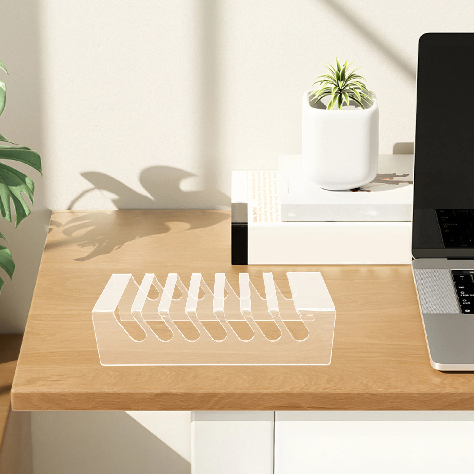 Kotak Penyimpanan Ponsel Akrilik 7 Grid, Tempat Ponsel Meja untuk Kelas, Kantor, Organizer, Rak Display, Transparan