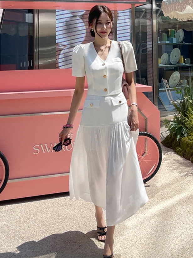 Damen-Set mit Bubble Sve-Anzug, Jaet Sweet, vielseitiger, plissierter Spleißrock, bezaubernde Polyesterfaser