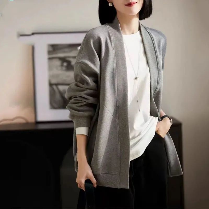 

2025 Female Fashion V Neck Hoodie Korean Women Large Size 4XL Coat Spring Autumn Ladies Leisure Solid Color Sweatshirt Jacket