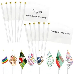 20Pcs/Set Blank Sublimation Flags Small Mini Plain White DIY Graffiti Stick Flag For Kids Birthday Grand Opening Party Decor