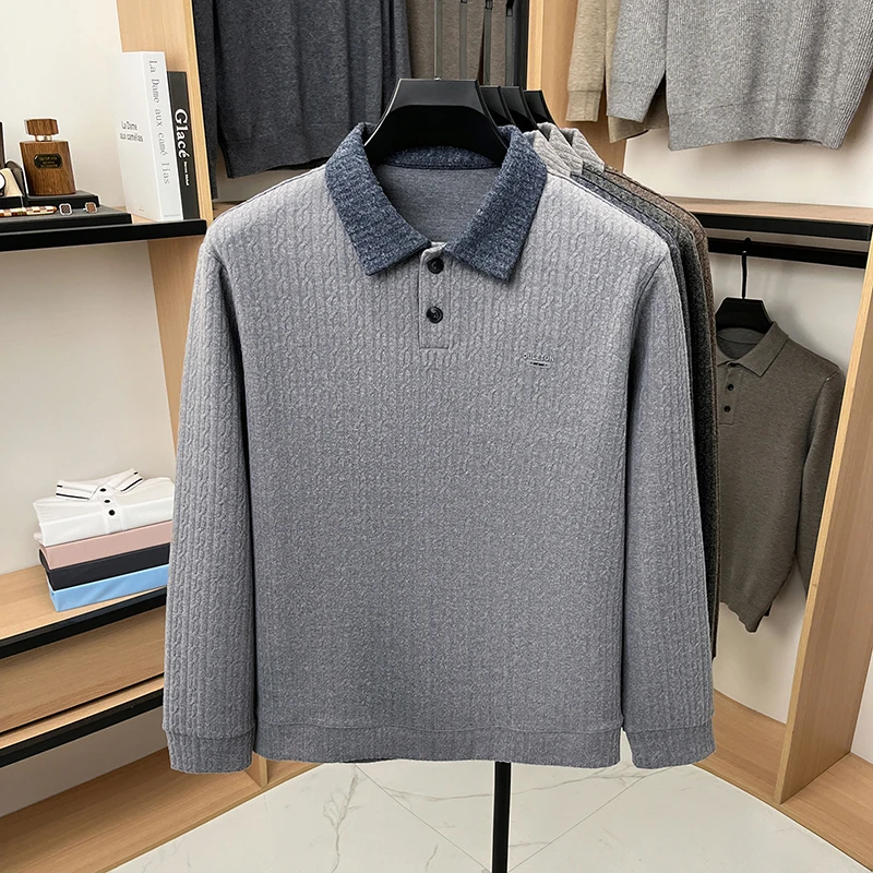 Luxury Quality Men's Printed Polo Shirt Autumn New Comfort Long Sleeve Lapel Solid Color T-shirt Fashion Business Men's Clothing