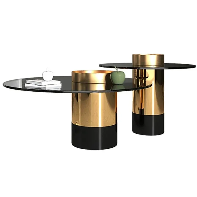 

ls 51 Light luxury glass coffee table combination modern simple living room home designer creative metal edge table