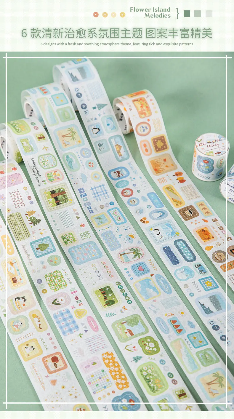 1–6 Rollen frische und beruhigende Washi-Tapes, Scrapbooking-Aufkleber, Material, perfekt für Journaling, DIY-Scrapbooking-Zubehör – Detail 5