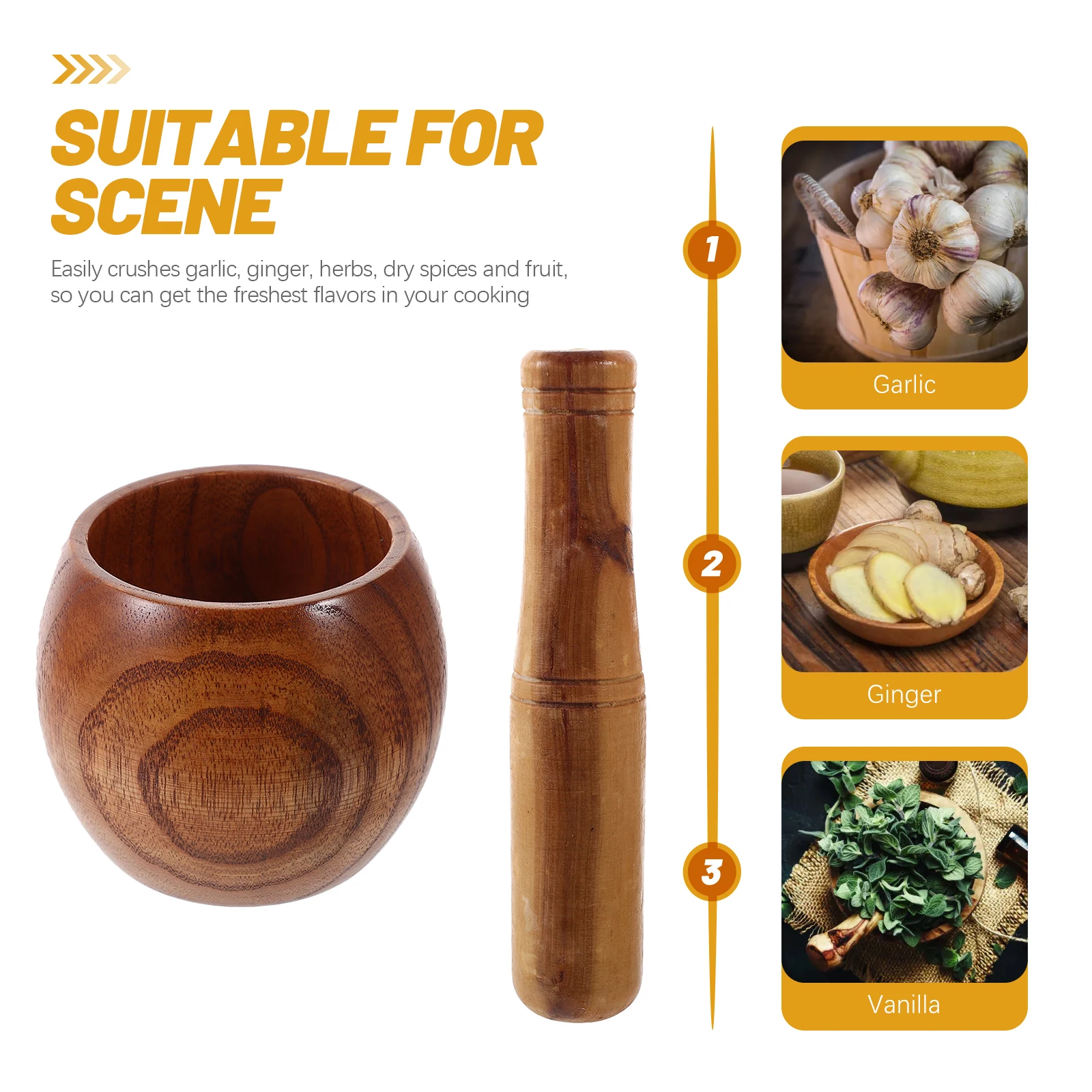 

1 set Garlic Masher Mortar Pestle Kitchen Tool Spices Chopper Grinder Wood Ginger Household Garlic Crusher