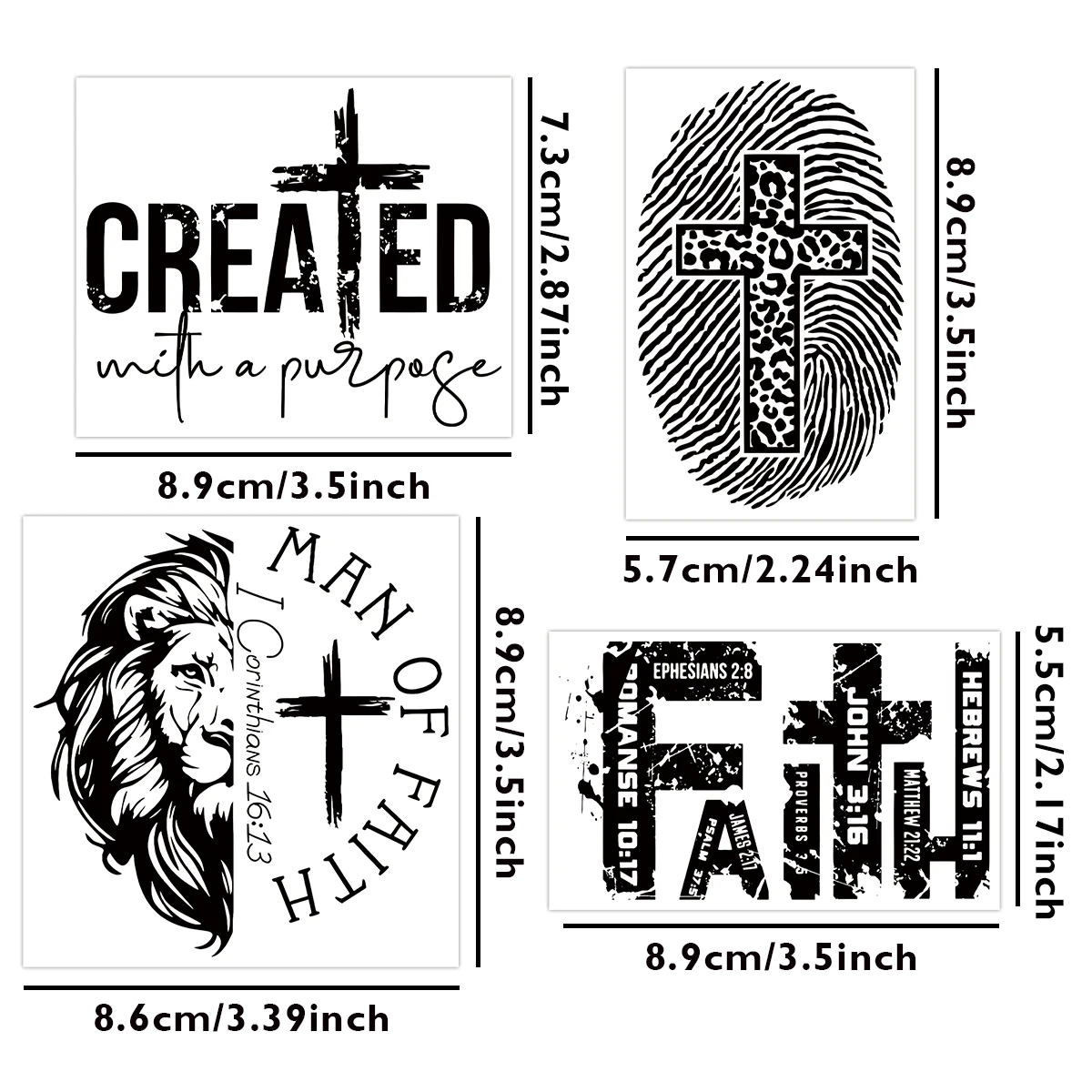 4Pcs Christian Themed UV DTF Cup Wrap Stickers Personalized Christian Tumbler Decals, DIY Waterproof Rub-On Transfers for Crafts