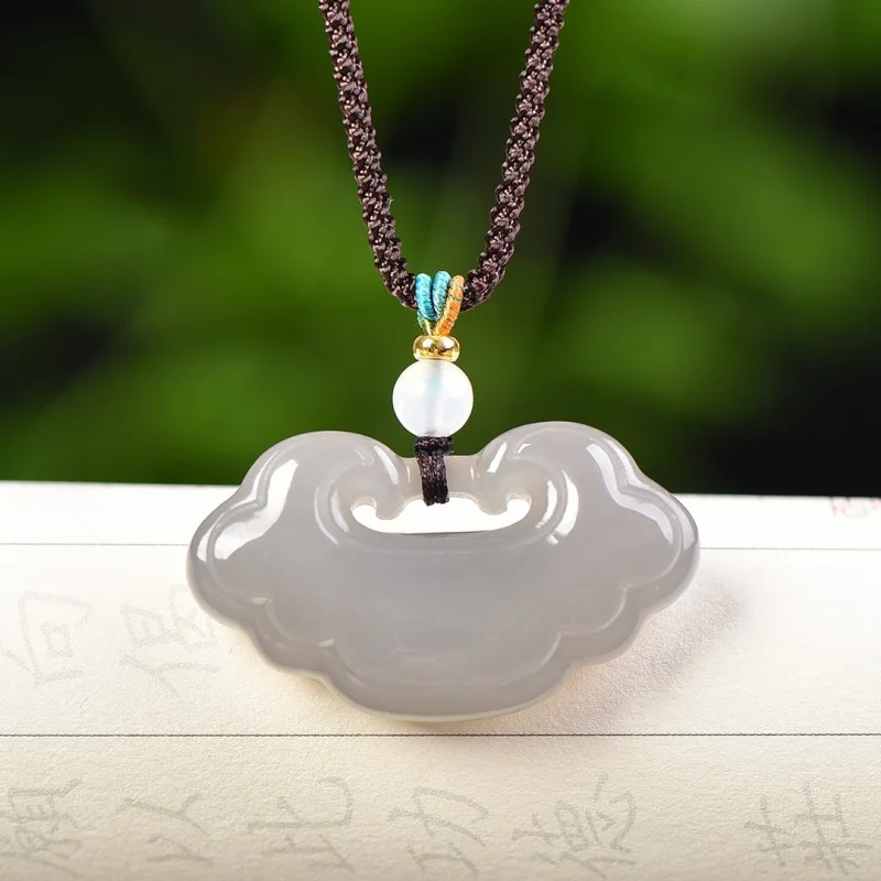 Hetian Jade Violet Purple Cloud Ruyi Lock Pendant Necklace