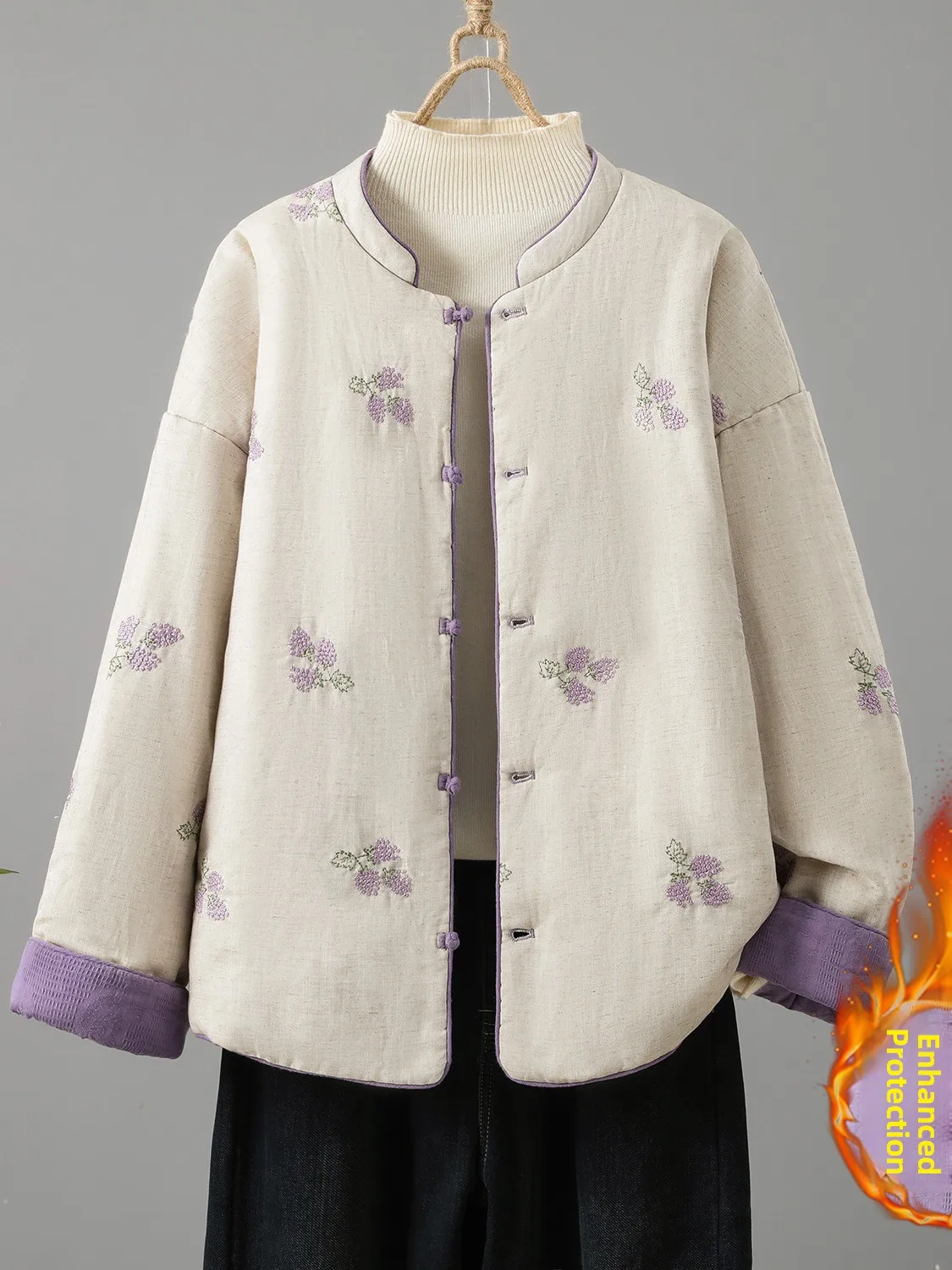 

Новое китайское двустороннее хлопковое пальто с вышивкой, женское зимнее льняное национальное хлопковое пальто с вышивкой