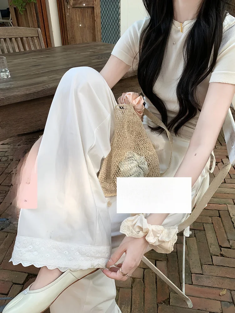 

Женские повседневные широкие брюки White Water, весенние, свободного кроя, с цветочным принтом, хлопковые, с завышенной талией, в корейском стиле