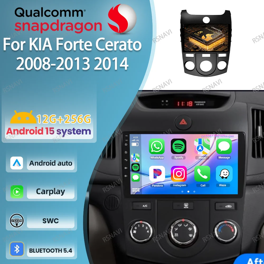 

Автомобильное радио Android 15 для KIA Forte Cerato 2008 2009 2010-2014 AI Голосовые системы Стерео DSP AUTO 5G WIFI Головное устройство Мультимедиа BT