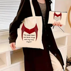 Witch Hero Tote Bag Set, Fashion Canvas Shoulder Bag with Clutch Coin Purse, Portable Shopping Bag Travel Storage Bag