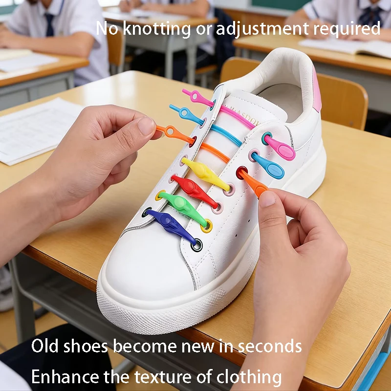 12PCS Lazy Shoelaces Trend No Tying Silicone Elastic Shoelace Buckle  No Tying Color Novel Creativity  Elastic Elastic Shoelaces