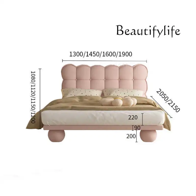 

Cream Princess Solid Wood Fabric Soft Bag Single Bed 1.5 M Design Double Bed