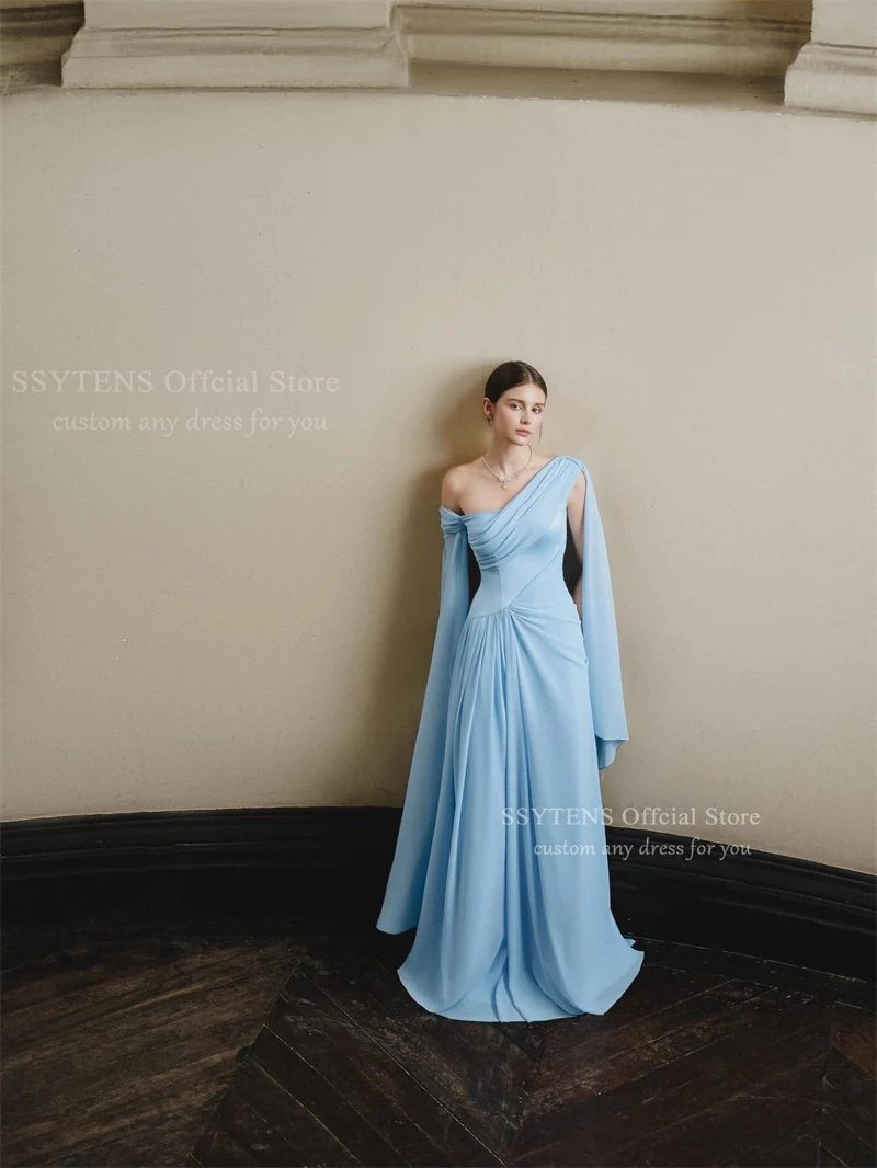 SSYTENS Light Blue Evening Dress One Shoulder Customized Simple Arabic Wedding Guest Gown Celebrity Party Dress Vestido De Noche