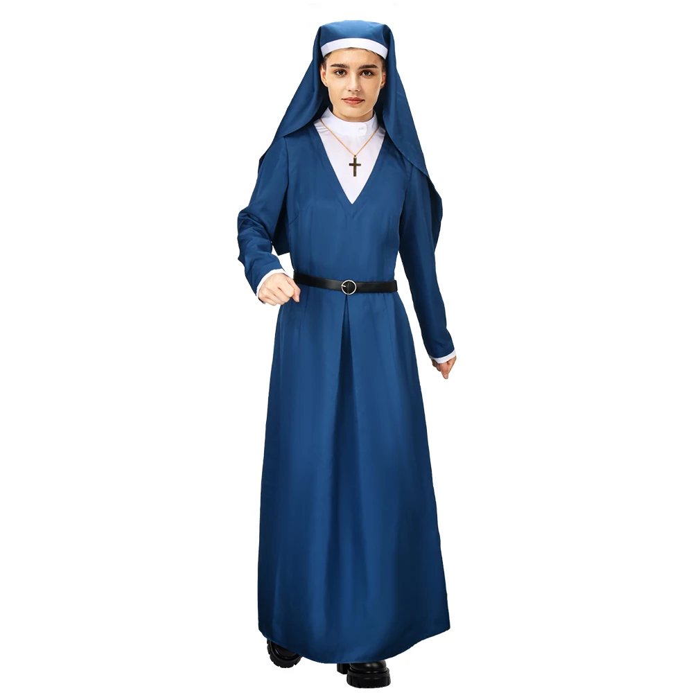 

Mrs. Davis Nun Simone Blue Cosplay Costume Betty Gilpin TV Series Outfits Halloween Carnival Suit Takerlama