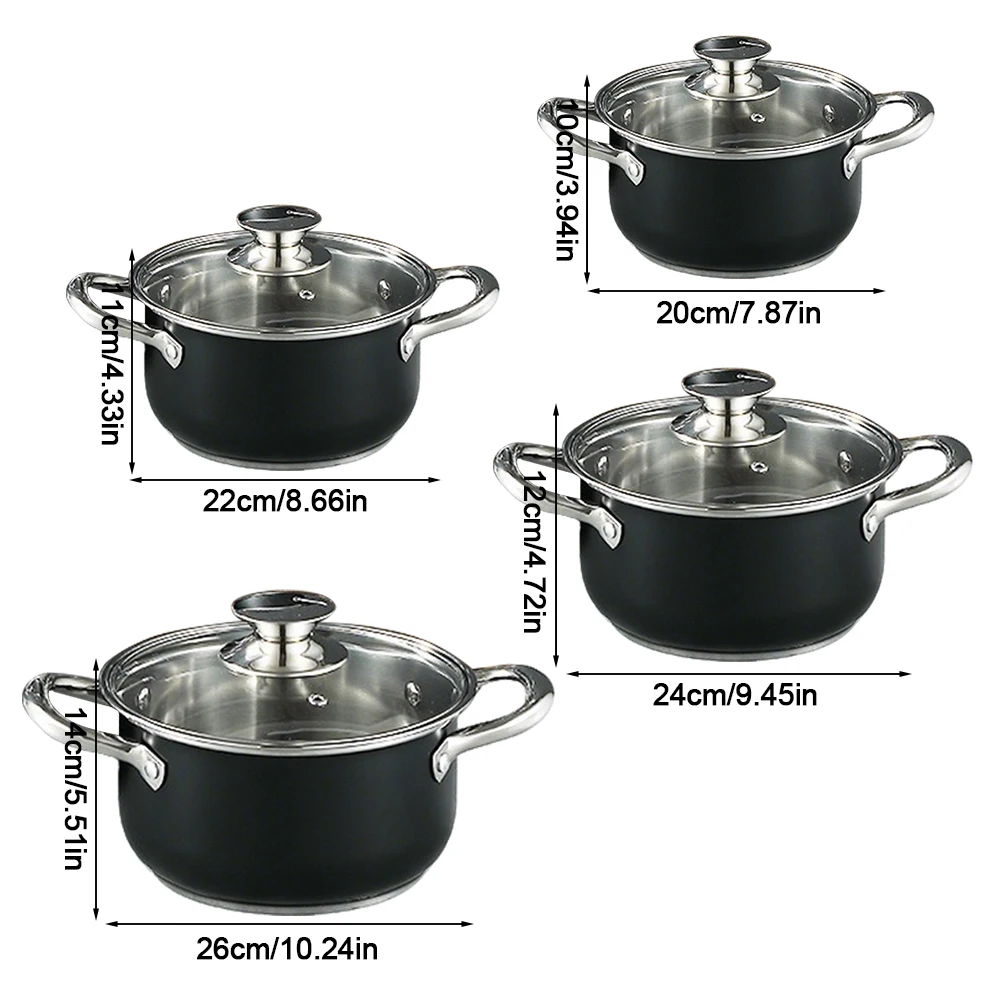 

8Pcs Household Pot Set Leak Proof Stainless Steel Cookware Set Anti-Scratch Stockpot Cookware Suit for Soup Cooking Stove