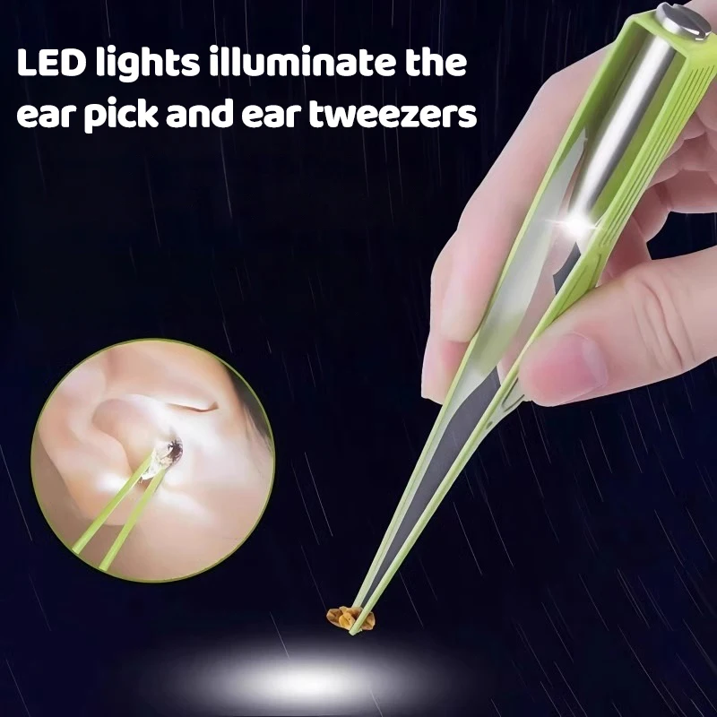 LED Flash Light Ear Wax Remover Spoon Visual Kids Ear Pick Tweezer Nose Ear Cleaning Care Tool