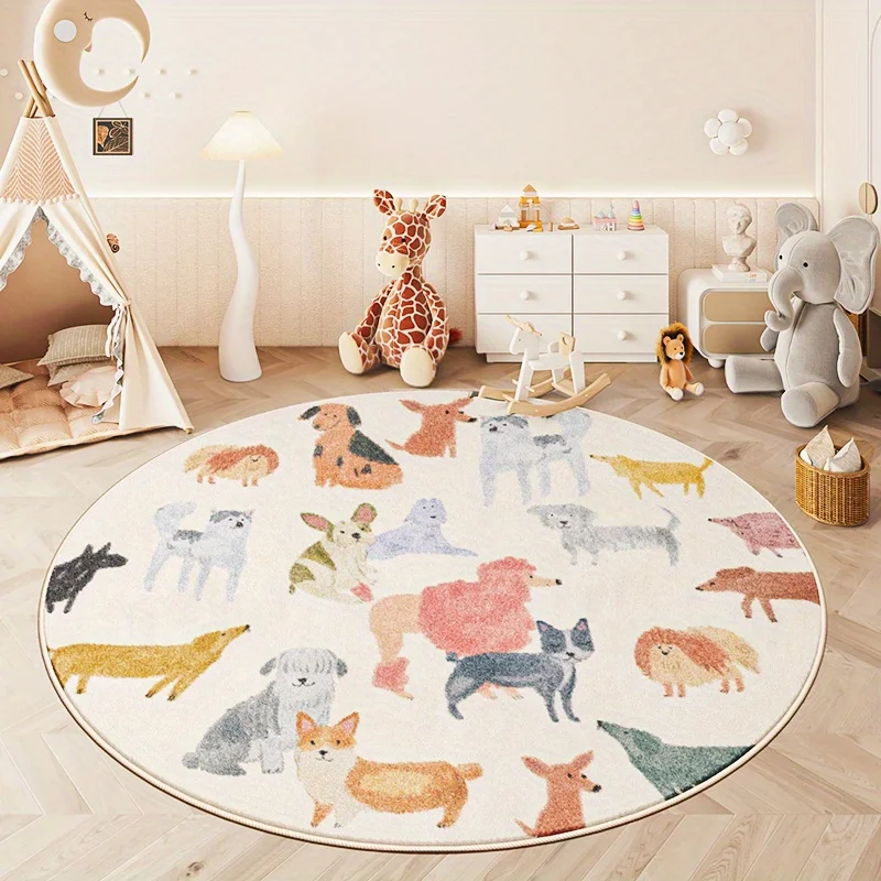 Adorable Round Animal Print Puppy Dog Cat Pet Pattern Memory Foam Play Mat Rug Soft Fluffy Nursery Decor for Kids Children's Pla