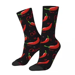 Funny Retro Chili Basketball Socks Vegetables Polyester Long Socks for Women Men Non-slip