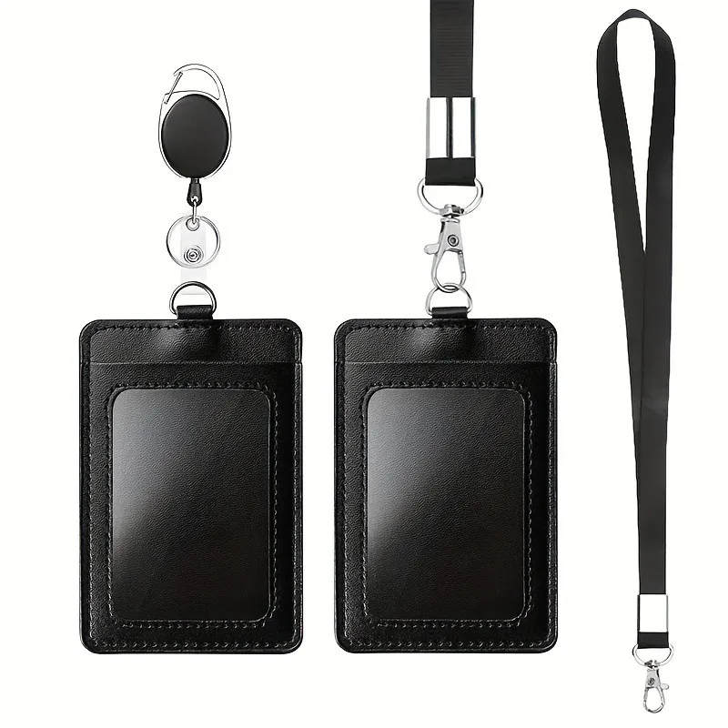 

PU Leather Working Permit ID Tag Pass Work Card Cover Case Badge Holder Reel Lanyard for Staff Exhibition Certificate Cover