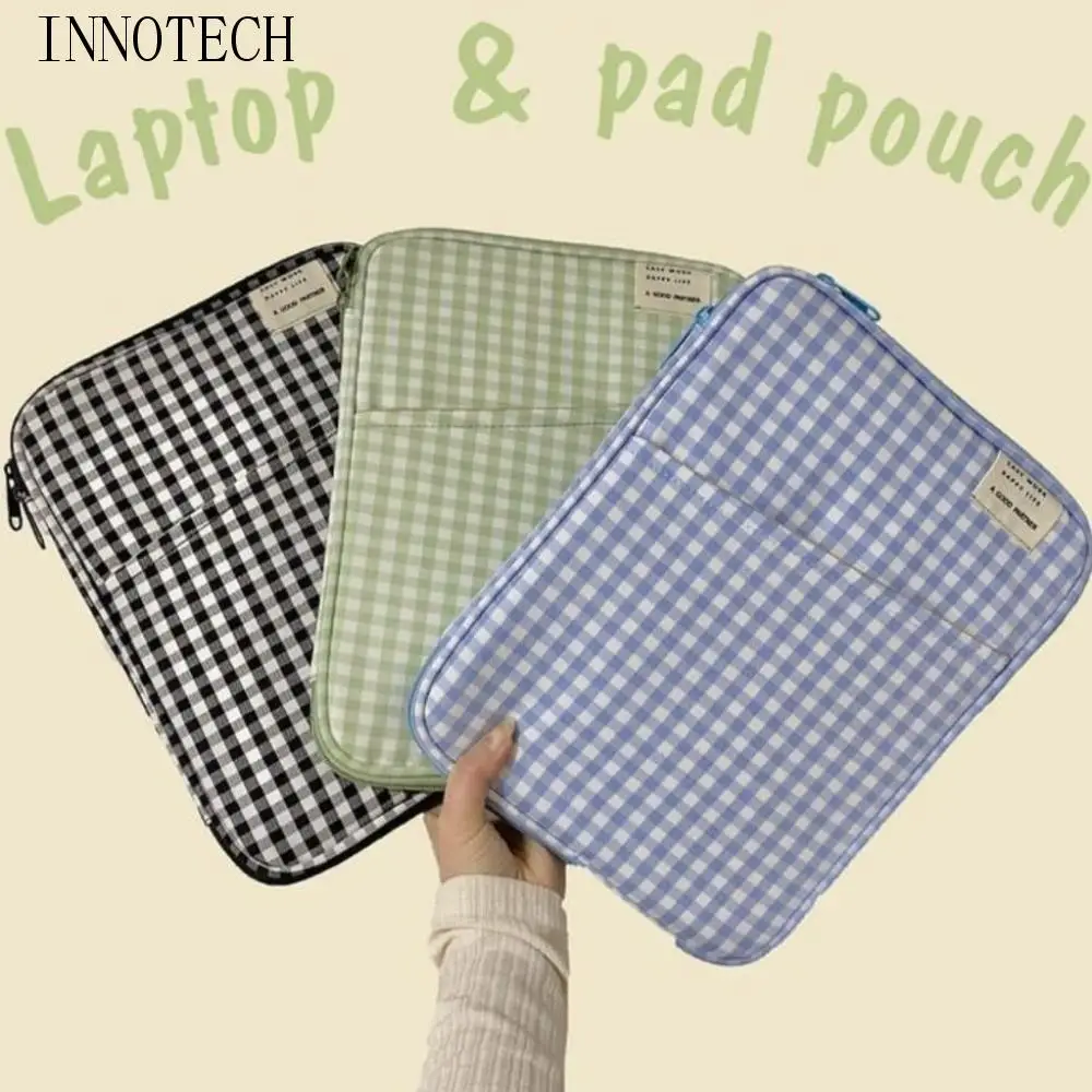 

Wear Resistant Ins Grid Laptop Bag 11 Inch 13 Inch Tablet Sleeve Bag Sweet Cute Girl Computer Bag File Package