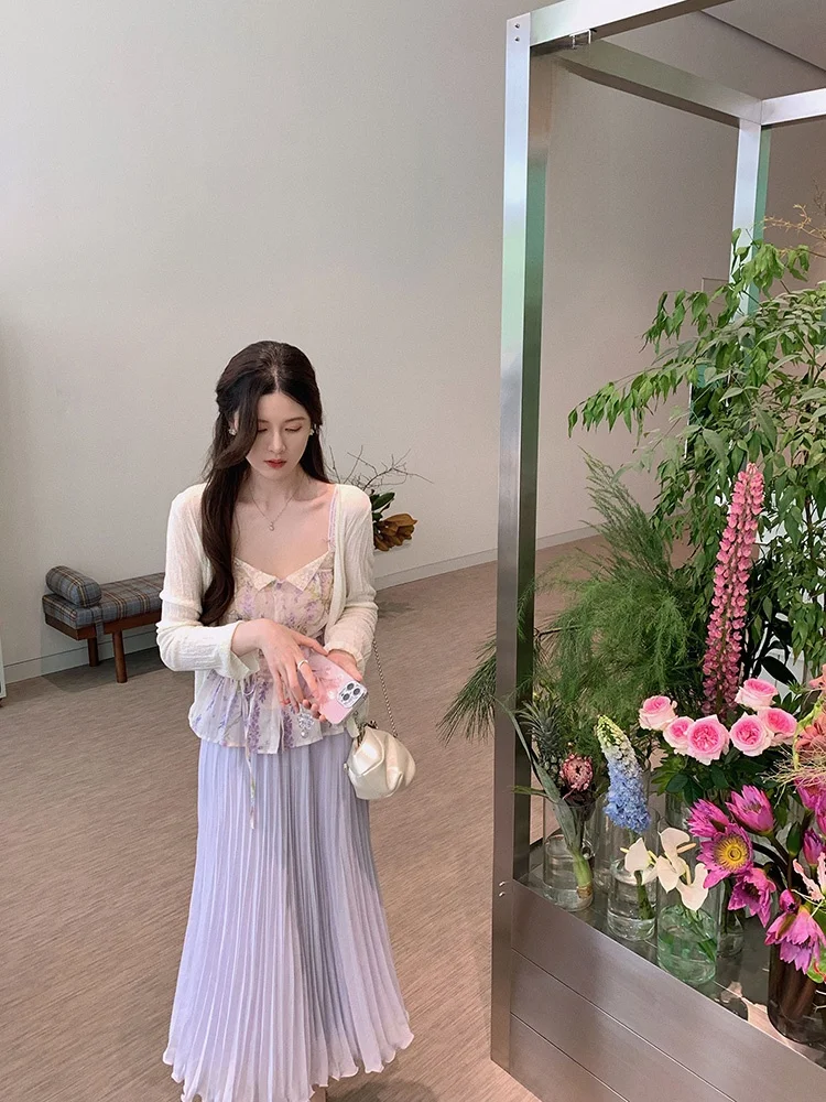 

Комплект JUNS Sister: Нежный летний костюм из вистерии ручной работы для женщин – мягкая юбка и топ в стиле фэйон