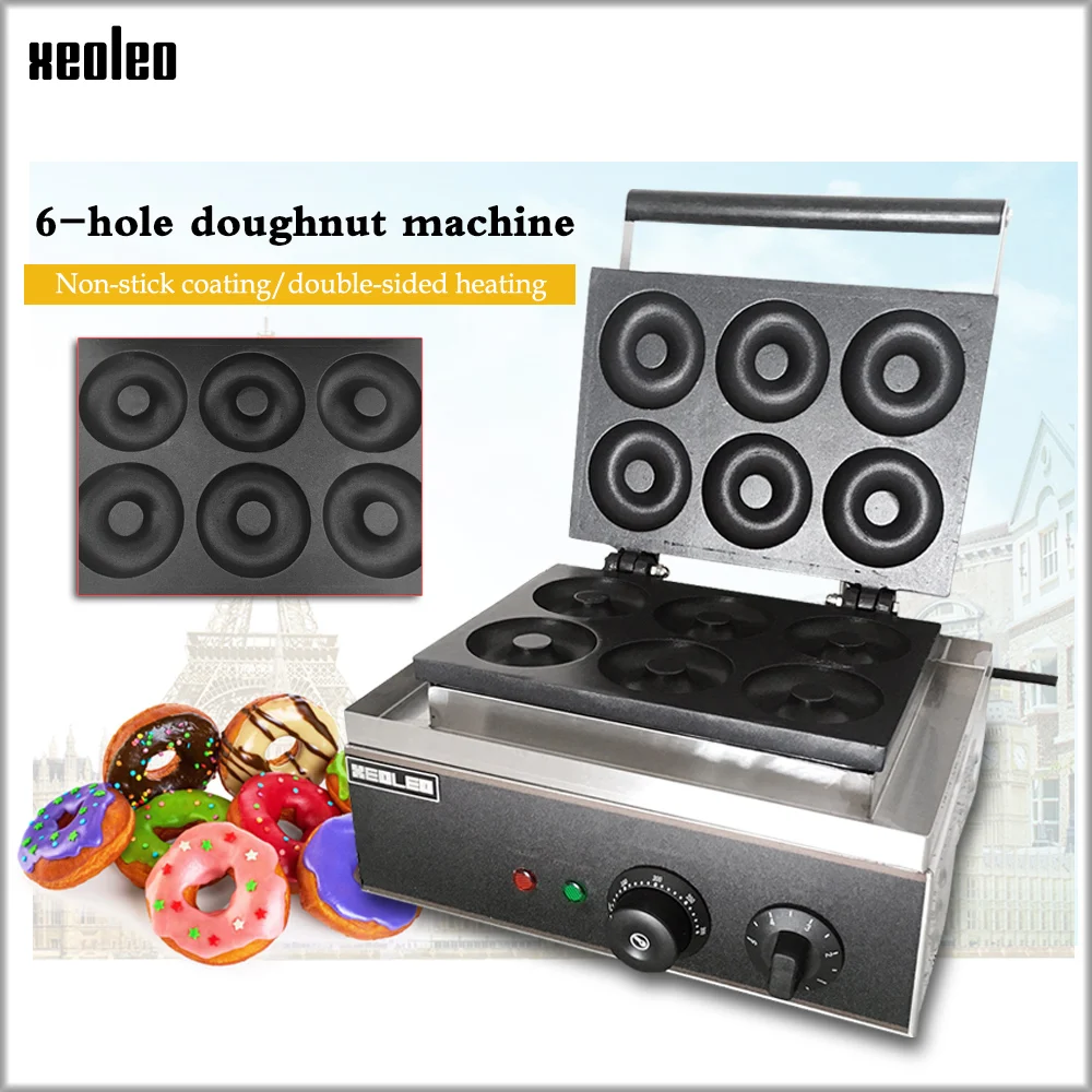 XEOLEO 상업용 도넛 메이커 6개 도넛 제조기 전기 1500W 자동 스테인레스 스틸 원형 링 도넛 와플