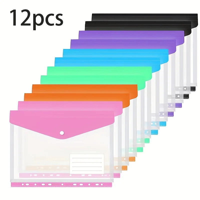 6/12 قطعة مجلدات الملفات القابلة للتوسيع مقاس A4 مع زر الضغط وجيوب الموثق ذات 11 حلقة - منظم المستندات البلاستيكية PP مع آلية القفل #2