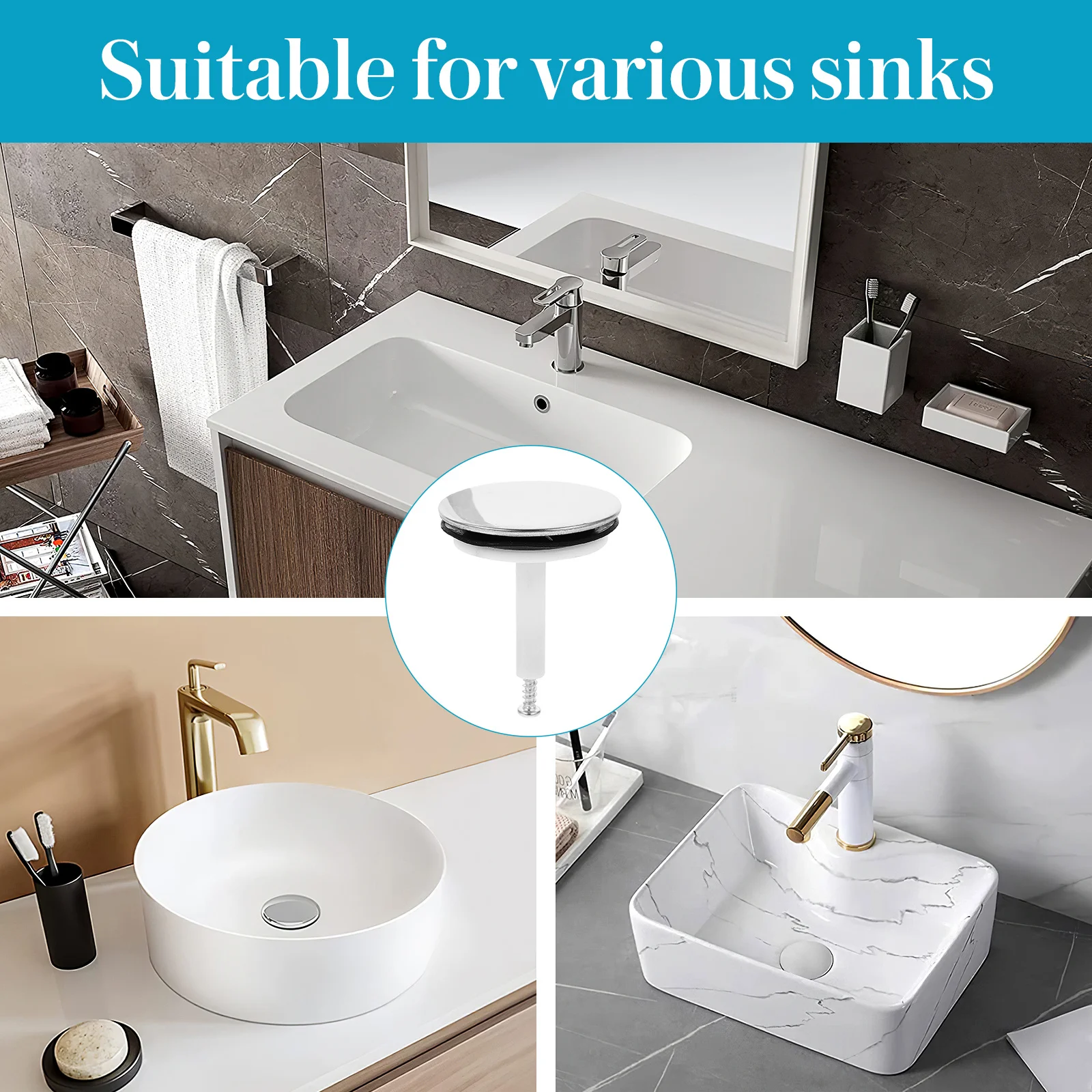 

Tub Drain Stopper Plastic Bath Drain Plug with Silicone Seal Rotatable Design for Easy Installation Smooth Water Flow Anti-Clog