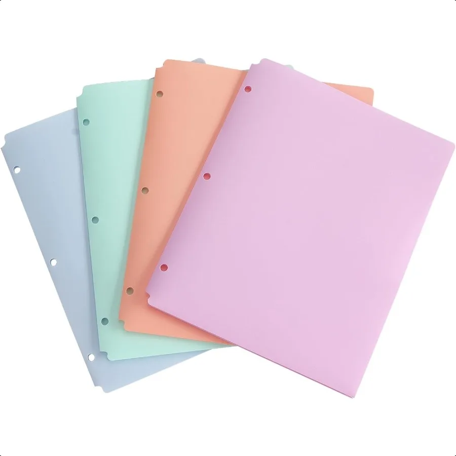 Colored Plastic Folders with Pockets Heavy Duty Two Pocket Folder 3 Ring Folders for Documents Pastel Color 4 Pack