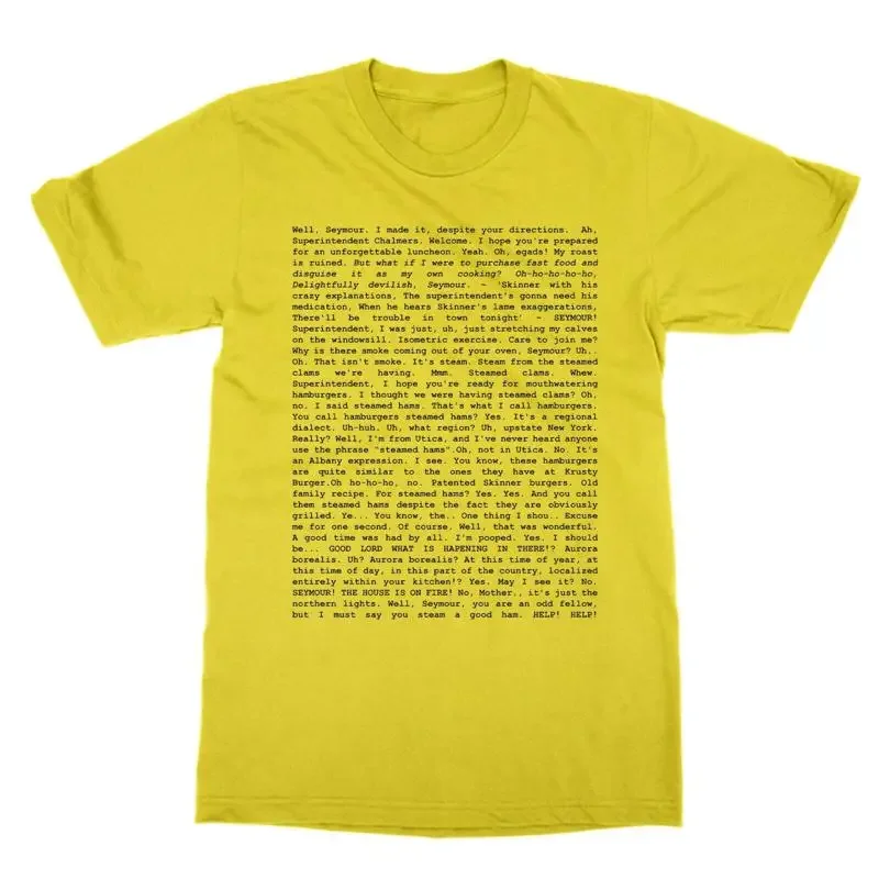 Steamed Hams Script Unisex T Shirt Tv Television Meme Tee Fully Legible Script