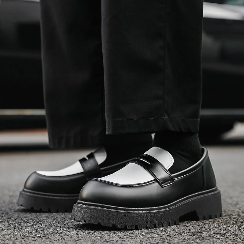 Fashion Men Handmade Leather Shoes Platform Loafers Fashion Luxury Slip on Mocassin Business Shoes Homme Zapatos De Hombre，39-44
