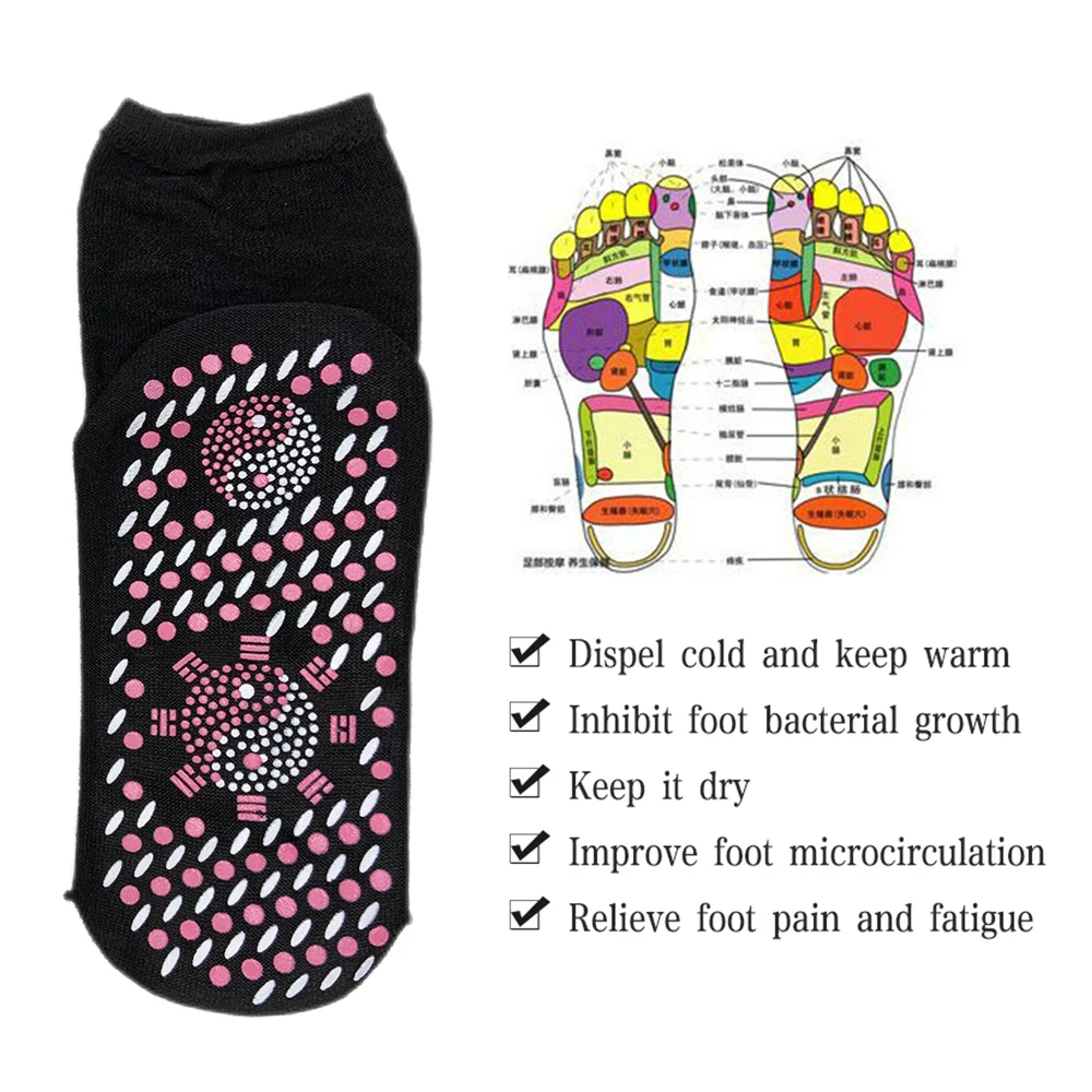 Unisex Self-Heating Health Care Socks, Terapia Quente Turmalina, Massageador para os Pés Respirável, Meias Magnéticas Quentes, Meias Confortáveis, 2 Pares