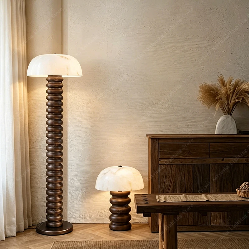 Postmodern Imitation Marble Shape Standing Lighting, Luxury Antique Brushed Natural Alabaster Floor Lamp for Bedroom Living Room