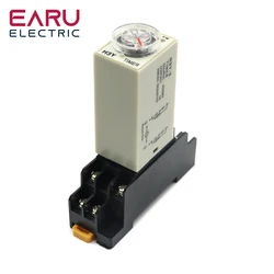 AC 110V 220V 380V Power-on Delay Rotary Knob DPDT 5S 10S 30S 60S 3M 5M 10M 30M Timer Timing Time Relay H3Y-2 With Base Socket