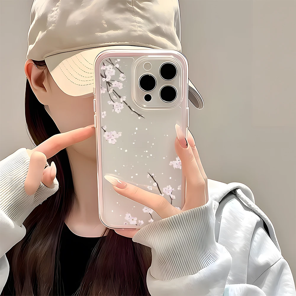 Kirschblütenmuster Handyhülle für iPhone 17 16 15 14 13 12 11 Pro Max Plus Air 2-in-1 Candy Color Transparente Silikon Softcover – Detail 6