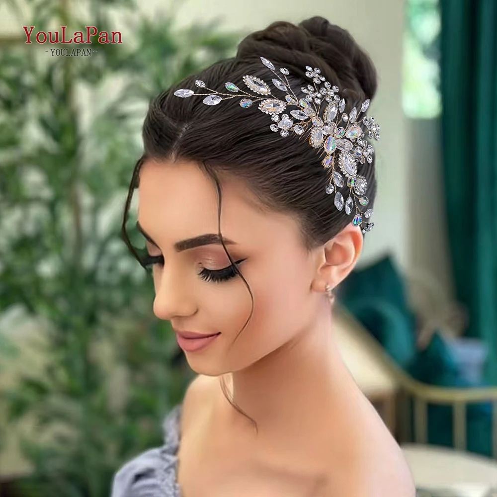 

YouLaPan Bride Rhinestone Hair Comb Bridesmaid Headdress Wedding Shining Hair Ornaments Fashion Headwear Crystal Headpiece HP898