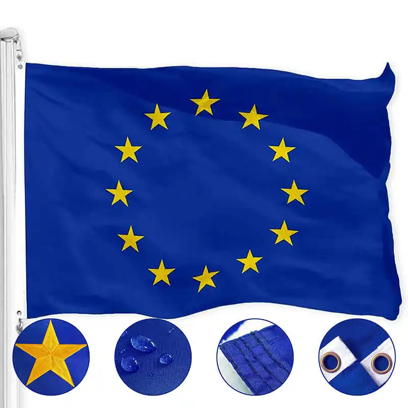 

Embroidered European Union Flag Stitched EU Banner 90x150cm Waterproof Durable Oxford Fabric Brass Grommets For Home Garden