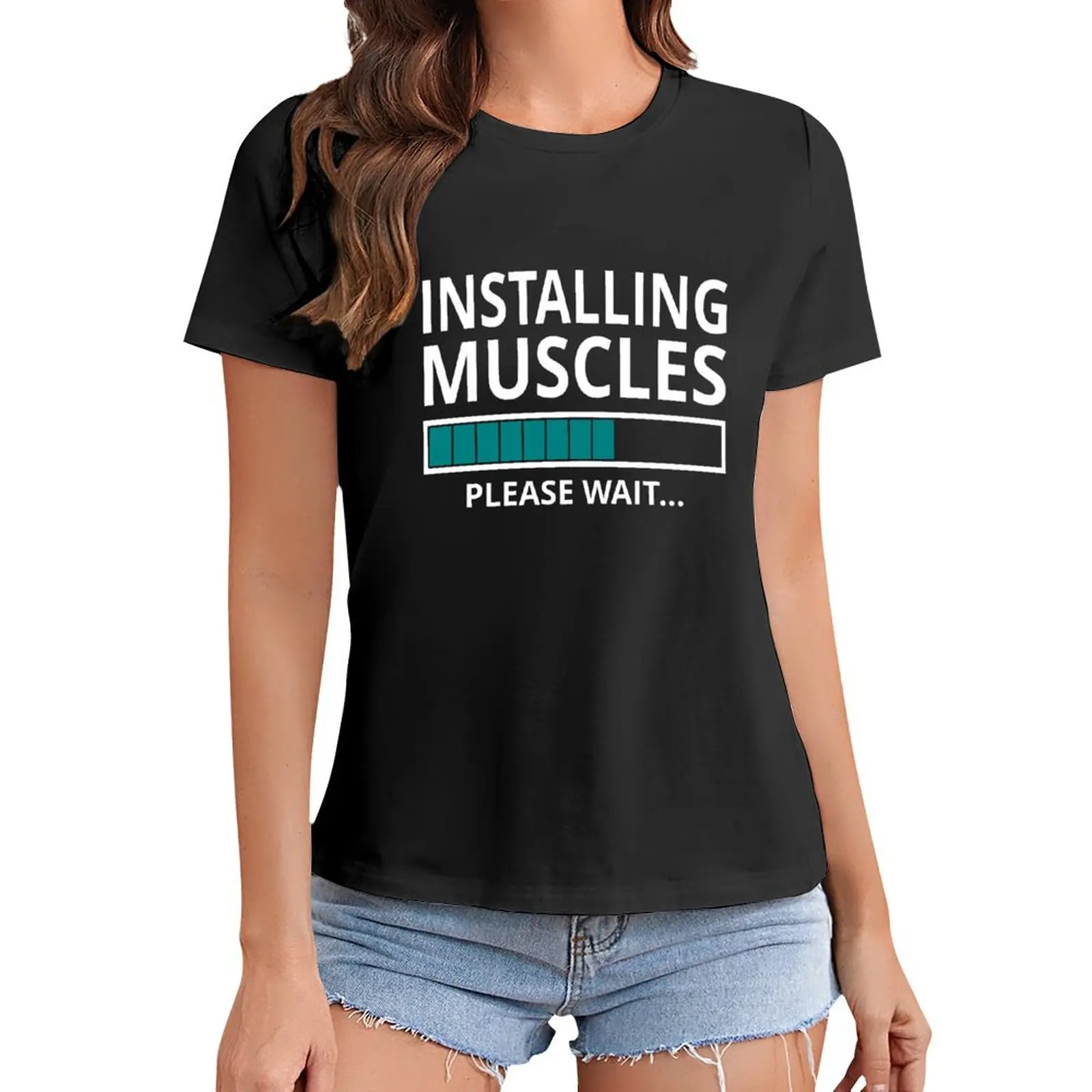 

Installing Muscles Please Wait T-Shirt blanks tops Women's summer blouses 2024