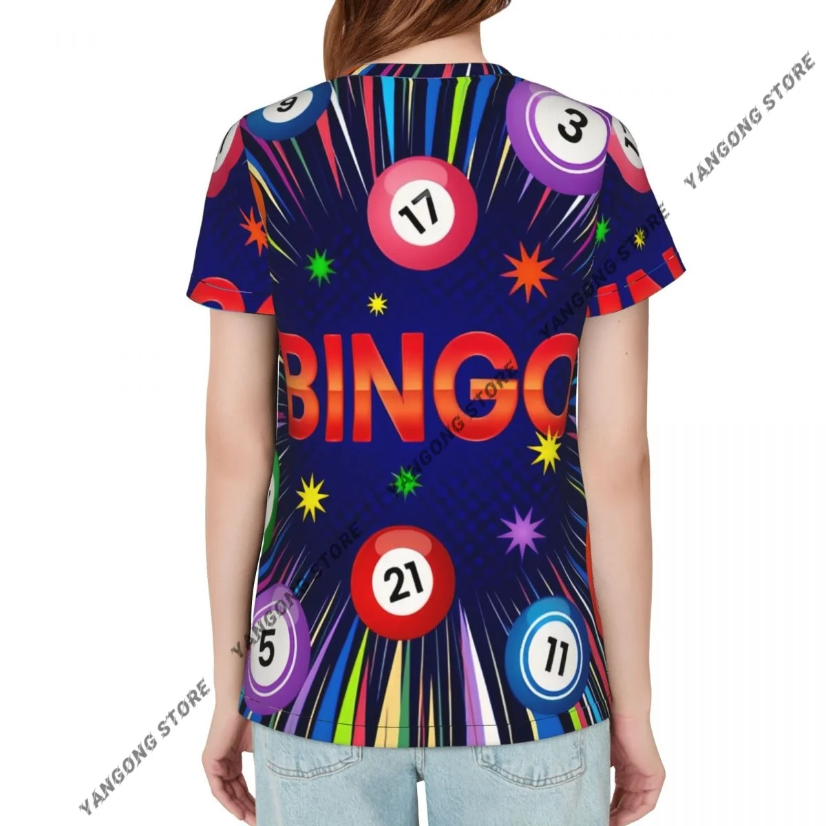 Women Short Sleeve Top Spin The Lotto Drum With Bingo Balls T-shirt Fashion Summer Female Tops Loose Round Neck T Shirt