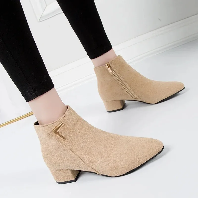 Women Spring and Autumn Single Boots 2023 New Ankle Boots with Thick Heel British Boots for Women