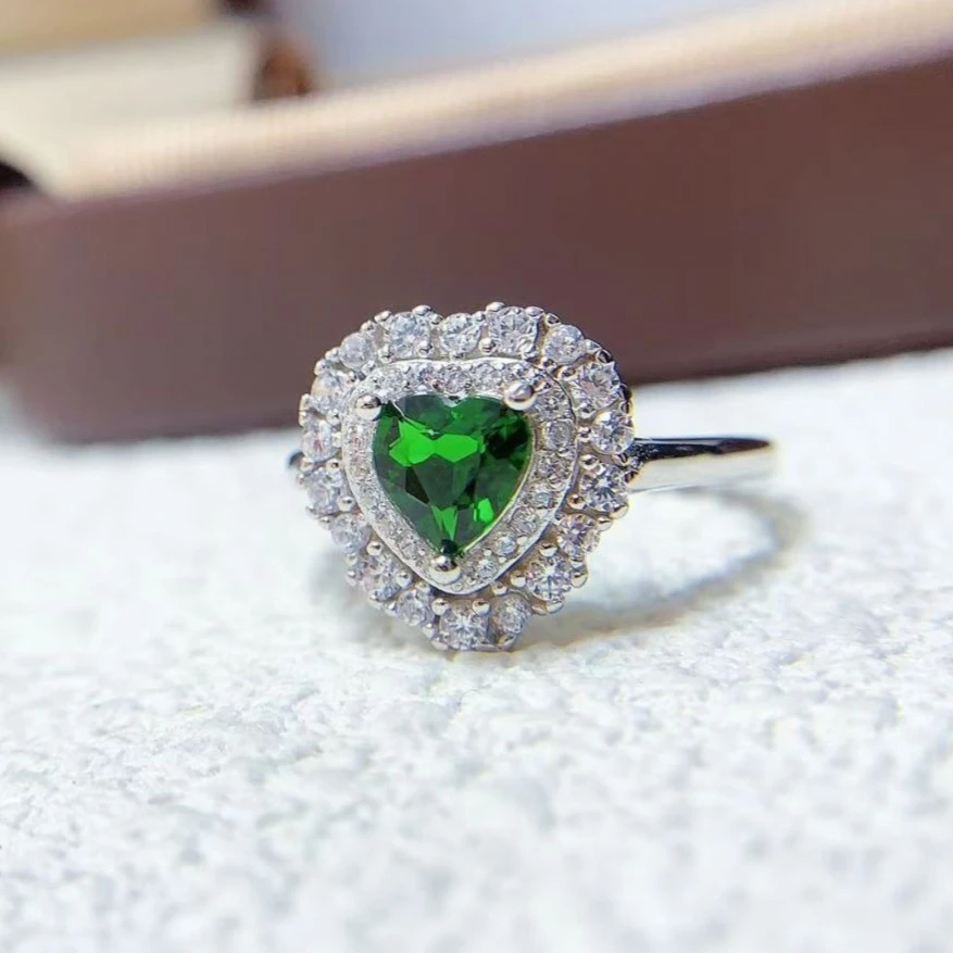 

Романтическое кольцо из серебра 925 пробы с драгоценным камнем в форме сердца, кольцо из натурального диопсида с сертификатом 6 мм, 0,6 карата, ювелирные изделия диопсида с гранатом Фанта