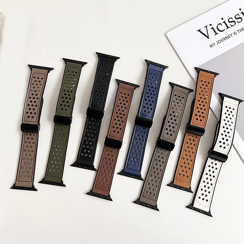 Silicone+Leather Strap for Apple watch ultra band 49mm 44mm 46mm 42 40mm 45 41mm Magnetic bracelet iWatch series 10 9 8 7 6 se 5