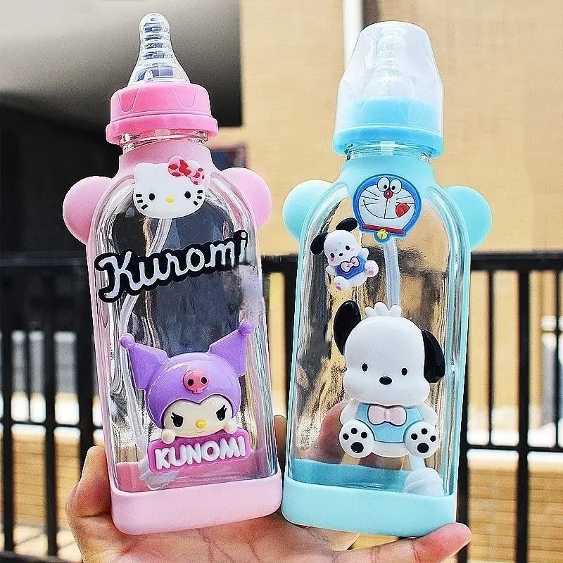 Sweet Hello Kitty Anime Kawaii MINISO Ins Water Cup Cute Cinnamoroll Kuromi Straw Student Portable Adult Bottle Gifts for Kids